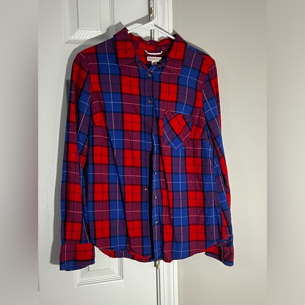 Plaid Blue and Red Button Up